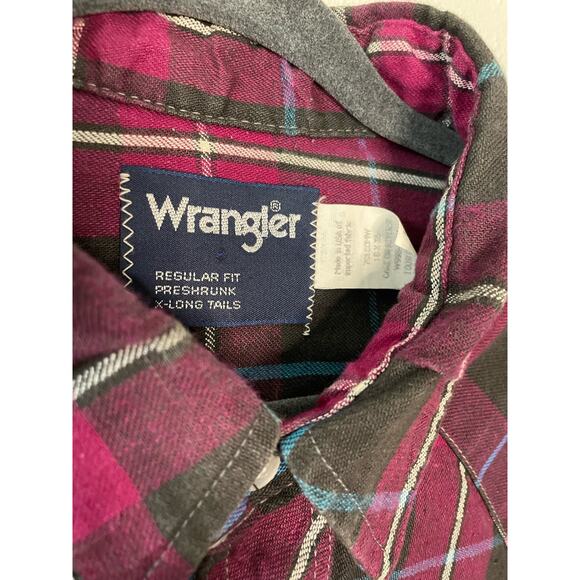 Wrangler Plaid 100% Cotton Made in USA Pearl Snap Shirt, Size 16/35 - Picture 2 of 4